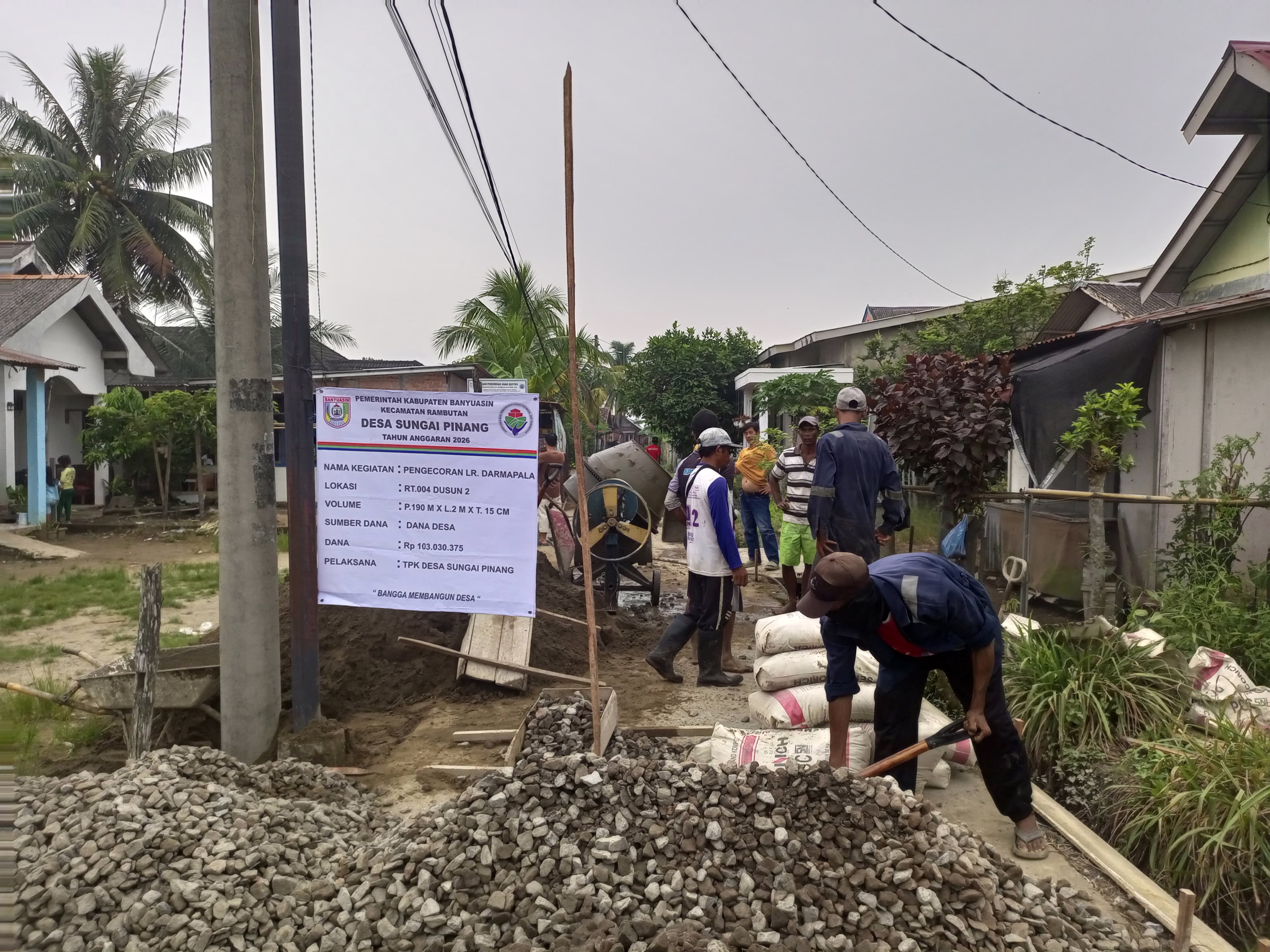 Realisasi Dana Desa 2026: Pengecoran Jalan Lorong Darmapala RT 004 Dusun 2